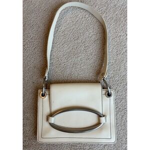 Vintage 90s Y2K DKNY Cream Leather Shoulder Bag Small Minimalist Avant Garde